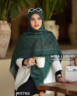 روسری ویسکوز ابریشم لمه دار سبز یشمی میس لاکچری