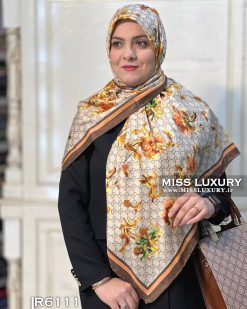روسری ابریشم توییل گوچی قهوه ای میس لاکچری