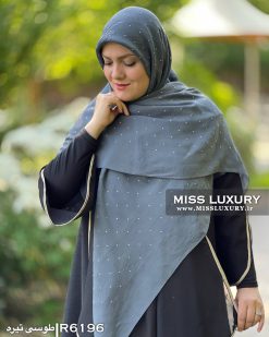 روسری نخ اسلپ طوسی تیره نگین دار میس لاکچری