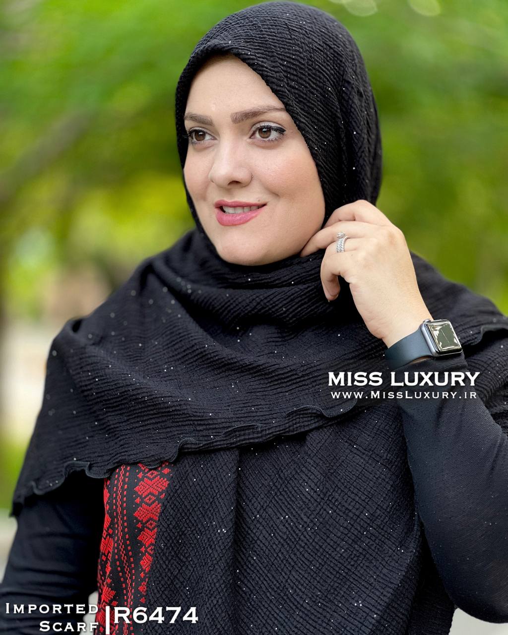 روسری مشکی پلیسه لمه دار وارداتی میس لاکچری