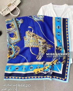 روسری نخی سیا اسکارف هرمس آبی سرمه ای میس لاکچری