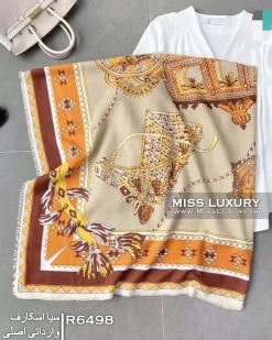 روسری نخی سیا اسکارف هرمس نارنجی کرم میس لاکچری