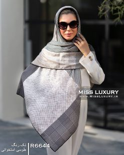 روسری نخ پاییزه کشمیر طوسی استخوانی میس لاکچری
