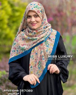 روسری نخی پلیسه کرم کاربنی گلگلی وارداتی میس لاکچری