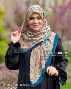 روسری نخی پلیسه کرم کاربنی گلگلی وارداتی میس لاکچری
