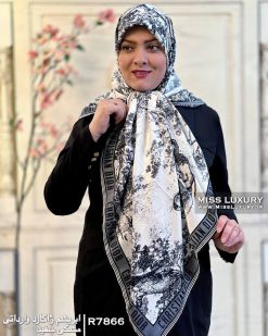 روسری مجلسی ابریشم ژاکارد میس لاکچری