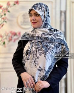 روسری مجلسی ابریشم ژاکارد میس لاکچری