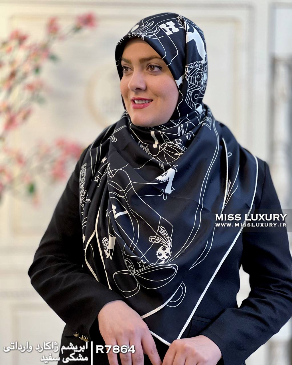 روسری مجلسی ابریشم ژاکارد وارداتی میس لاکچری