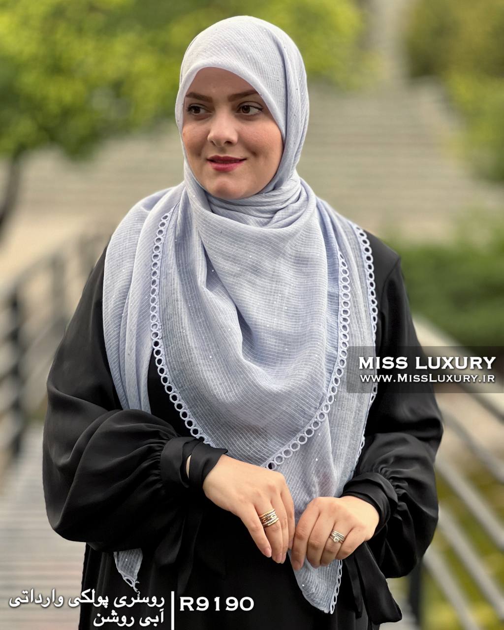 روسری پولکی وارداتی آبی روشن میس لاکچری