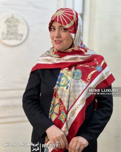 روسری ابریشم ژاکارد وارداتی قرمز میس لاکچری