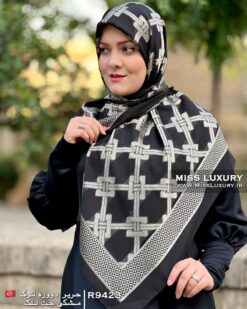 روسری حریر دووره ترک مشکی جت بلک میس لاکچری