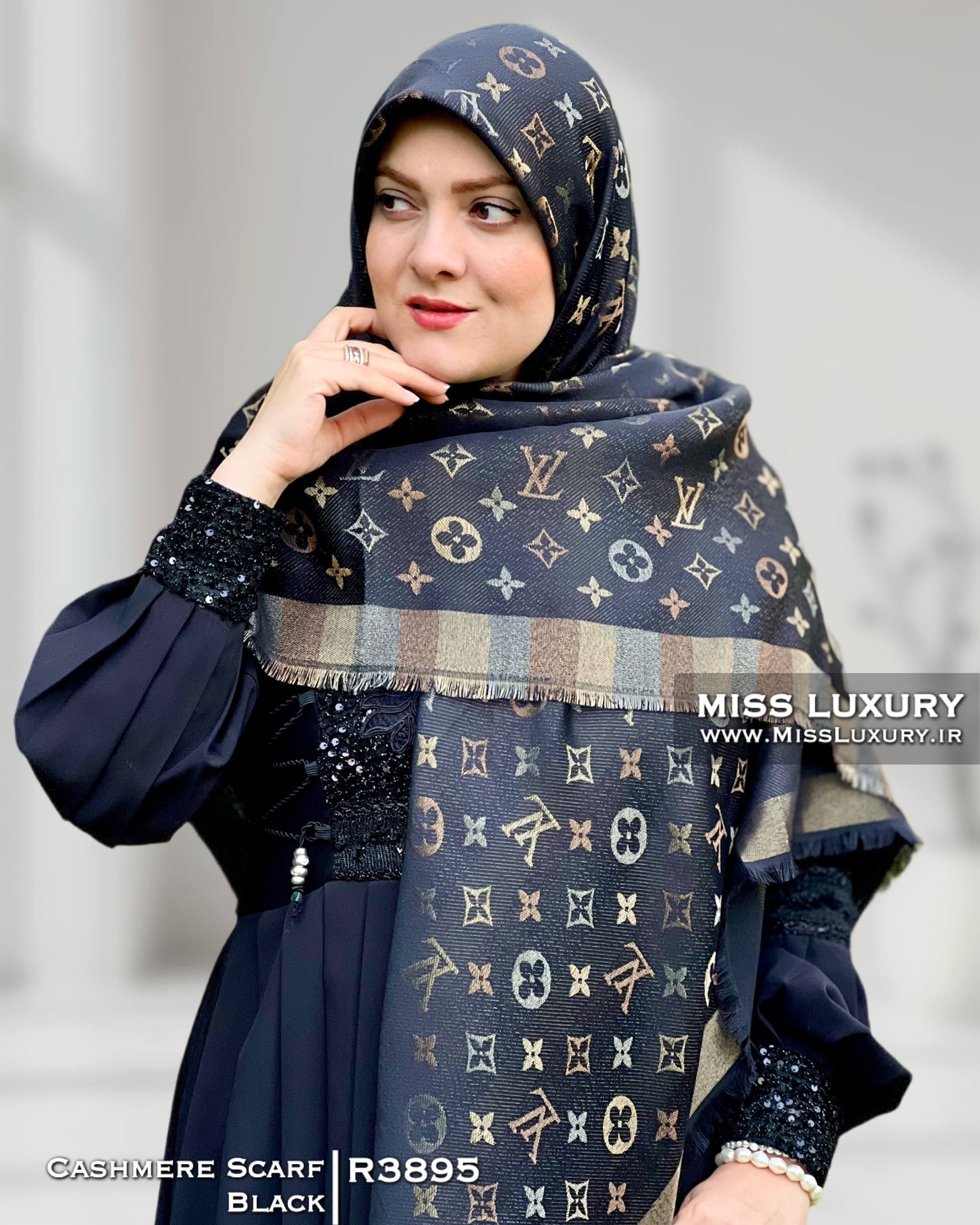روسری کشمیر هفت رنگ مشکی میس لاکچری