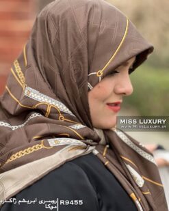 روسری ابریشم ژاکارد موکا میس لاکچری