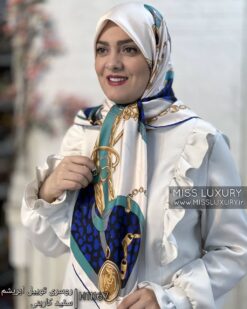 روسری توییل ابریشم سفید کاربنی میس لاکچری
