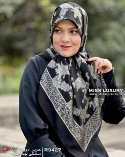 روسری حریر دووره ترک مشکی جت بلک میس لاکچری