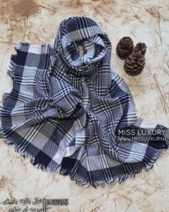 شال بافت پاییزی سورمه ای سفید میس لاکچری