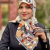 روسری ابریشم توییل ترکیب کرم طوسی میس لاکچری