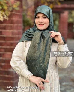 روسری فلورانس سبز زمردی لمه طلایی میس لاکچری