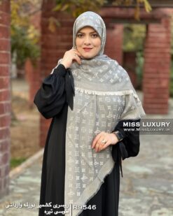 روسری کشمیر دور لمه وارداتی طوسی تیره میس لاکچری