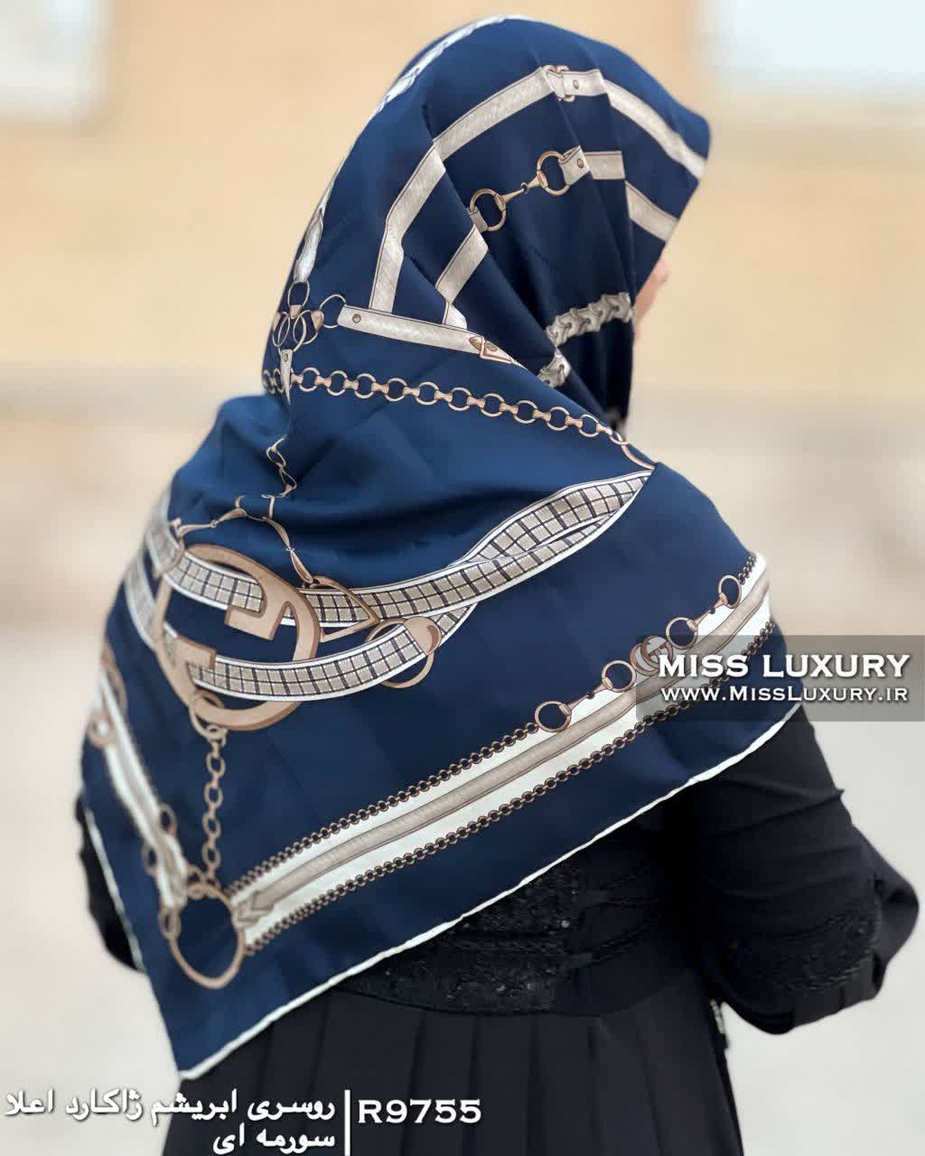 روسری ابریشم ژاکارد اعلا سورمه ای میس لاکچری