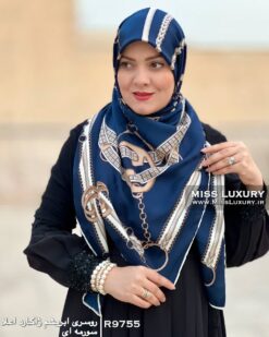 روسری ابریشم ژاکارد اعلا سورمه ای میس لاکچری