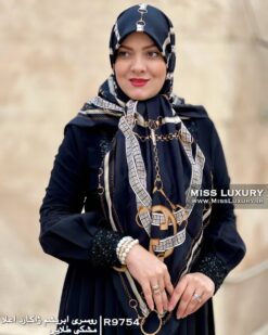 روسری ابریشم ژاکارد اعلا مشکی طلایی میس لاکچری