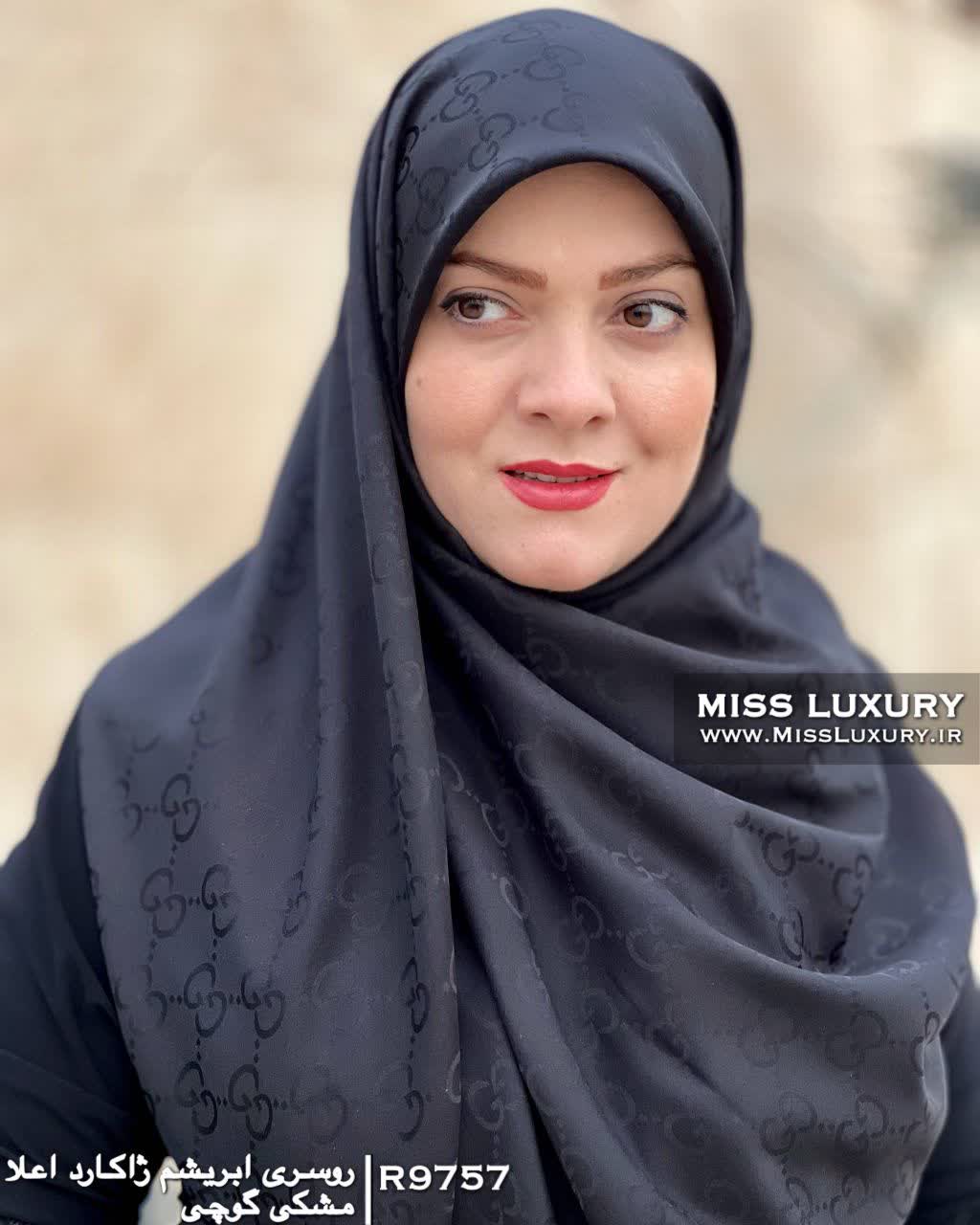 روسری ابریشم ژاکارد اعلا مشکی گوچی R9757 - Image 2