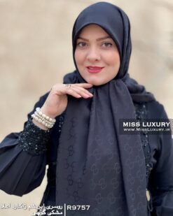 روسری ابریشم ژاکارد اعلا مشکی گوچی میس لاکچری