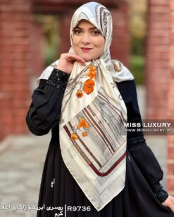 روسری ابریشم ژاکارد اعلا کرم میس لاکچری