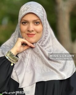 روسری ابریشم ژاکارد طوسی روشن میس لاکچری