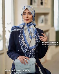 Alternative view of روسری توییل ابریشم آبی سورمه ای R9752