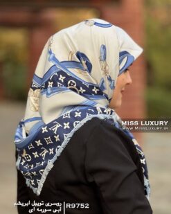 روسری توییل ابریشم آبی سورمه ای میس لاکچری