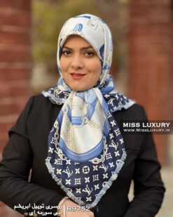 روسری توییل ابریشم آبی سورمه ای میس لاکچری