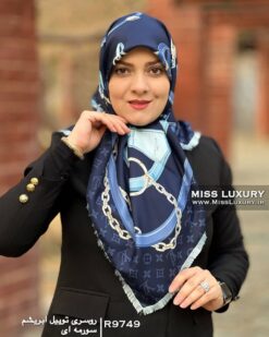 روسری توییل ابریشم سورمه ای میس لاکچری