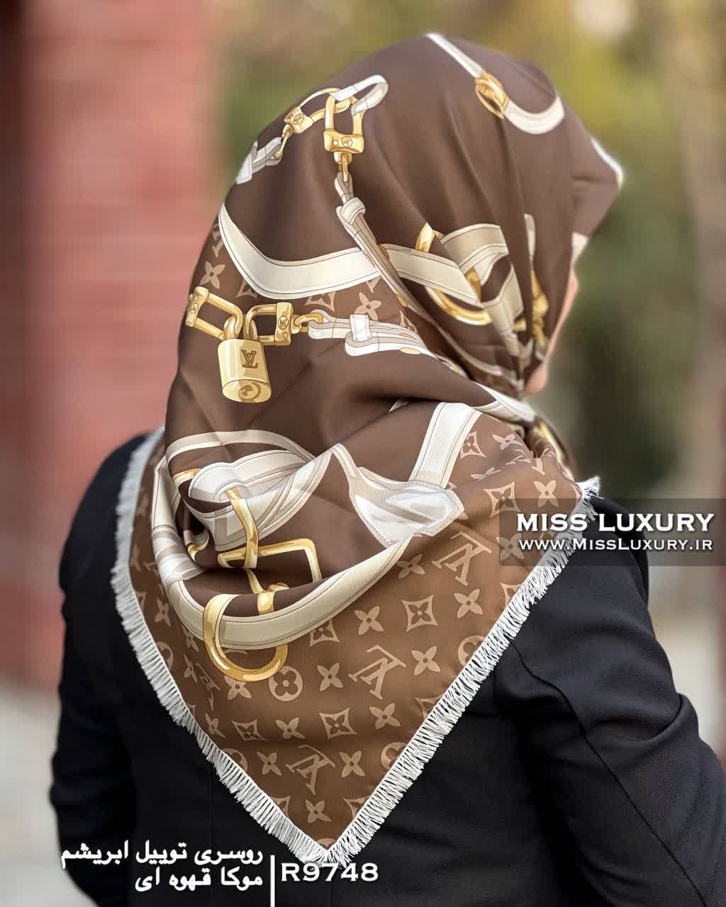 روسری توییل ابریشم موکا قهوه ای میس لاکچری