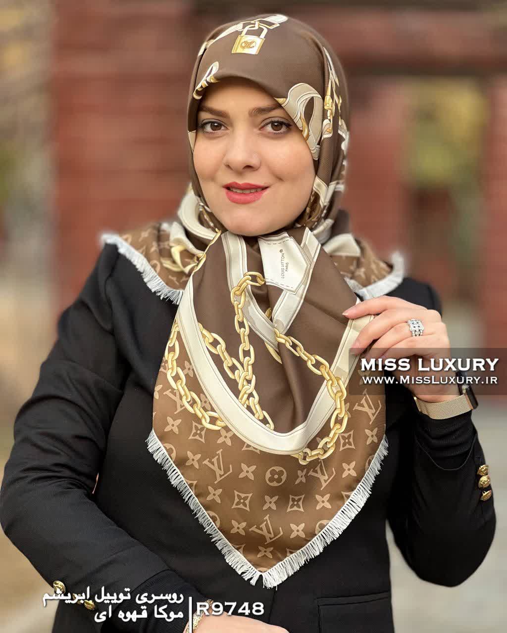 روسری توییل ابریشم موکا قهوه ای میس لاکچری