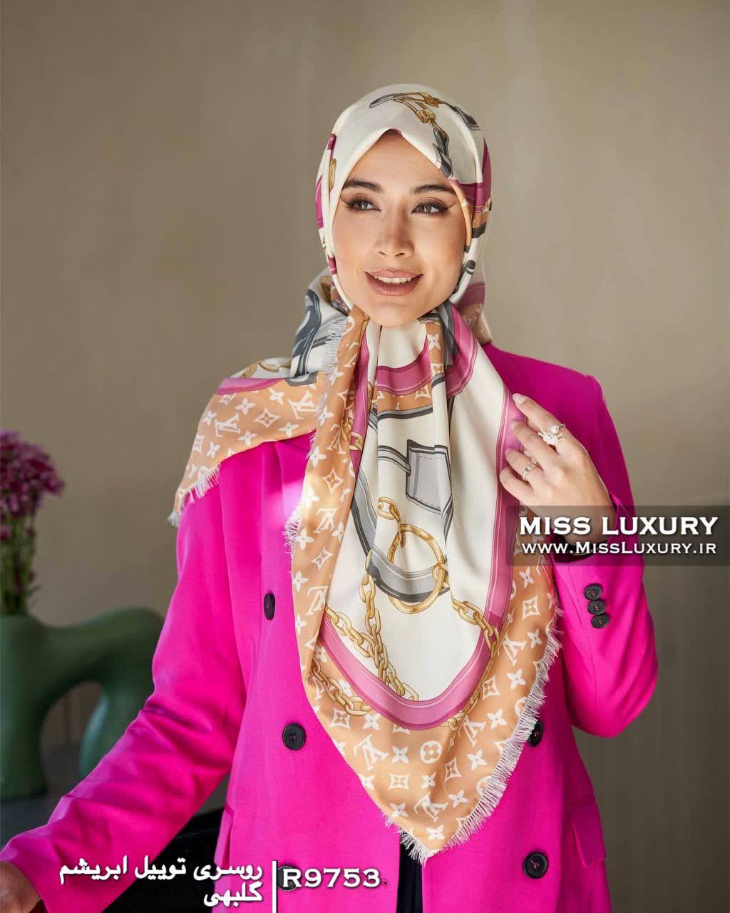 روسری توییل ابریشم گلبهی میس لاکچری