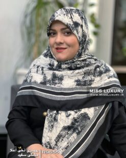 روسری نخی اعلا مشکی سفید میس لاکچری