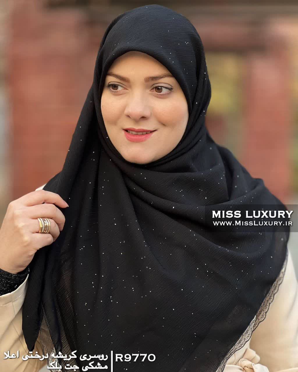 روسری کریشه درختی اعلا مشکی R9770 - Image 2