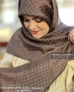 روسری ژاکارد لمه موکا قهوه ای میس لاکچری