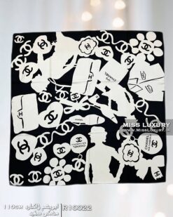 روسری ابریشم ژاکارد مشکی سفید میس لاکچری