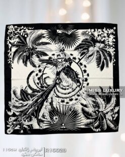 روسری ابریشم ژاکارد مشکی سفید میس لاکچری