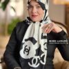 روسری ابریشم ژاکارد مشکی سفید میس لاکچری