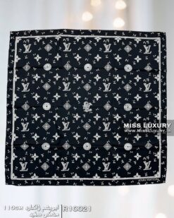 روسری ابریشم ژاکارد مشکی سفید میس لاکچری