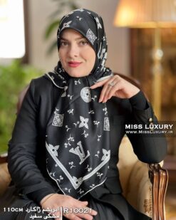 روسری ابریشم ژاکارد مشکی سفید میس لاکچری