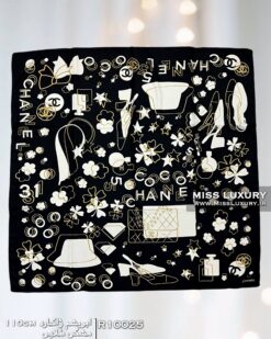 روسری ابریشم ژاکارد مشکی طلایی میس لاکچری