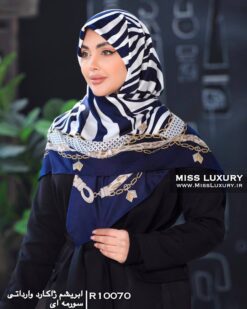 روسری ابریشم ژاکارد وارداتی سورمه ای میس لاکچری