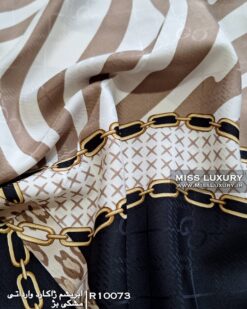 Alternative view of روسری ابریشم ژاکارد مشکی بژ R10073