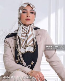 روسری ابریشم ژاکارد وارداتی مشکی بژ میس لاکچری