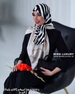 روسری ابریشم ژاکارد وارداتی کرم بژ میس لاکچری